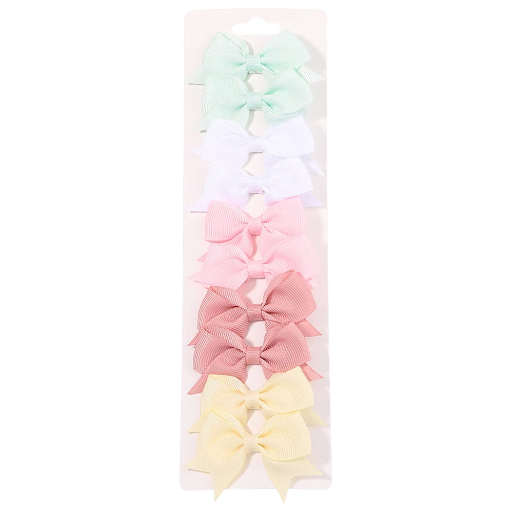 Baby Girl Hair Bows – 10-Piece Ribbon Bow Hair Clip Set