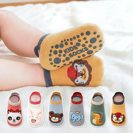 Kids Cotton Socks 6-Pair Set Cute Cartoon Non-Slip Floor Socks