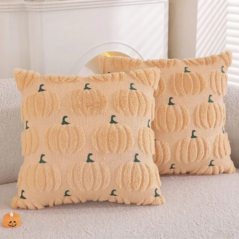 Fall Halloween Throw Pillow Covers 18x18 Decorative Pumpkin Pattern Pillowcase Soft Plush Faux Wool Cushions for Home Sofa Couch