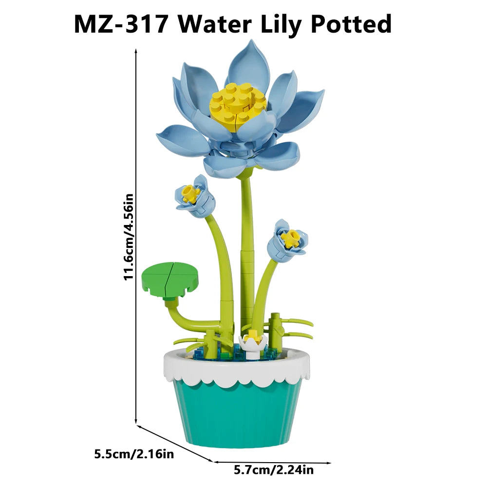 12Pcs Building Block Mini Flower Toy DIY Botanicals Collection Artificial Flowers With Pots Craft Kit For Home Office Desk Decor