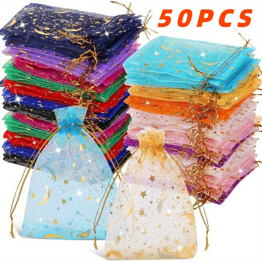 50PCS Moon & Star Organza Gift Bags with Drawstring