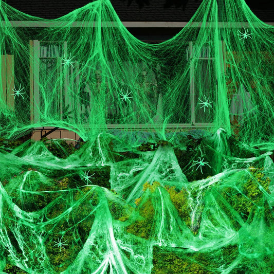 Halloween Glow in The Dark Spider Web, Halloween Decorations, Stretch Fake Spider Webs for Outdoor Indoor Courtyard Creepy Decor