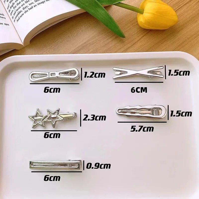 24PCS Silver Hair Clips Set for Women & Girls with Star and Duckbill Styles