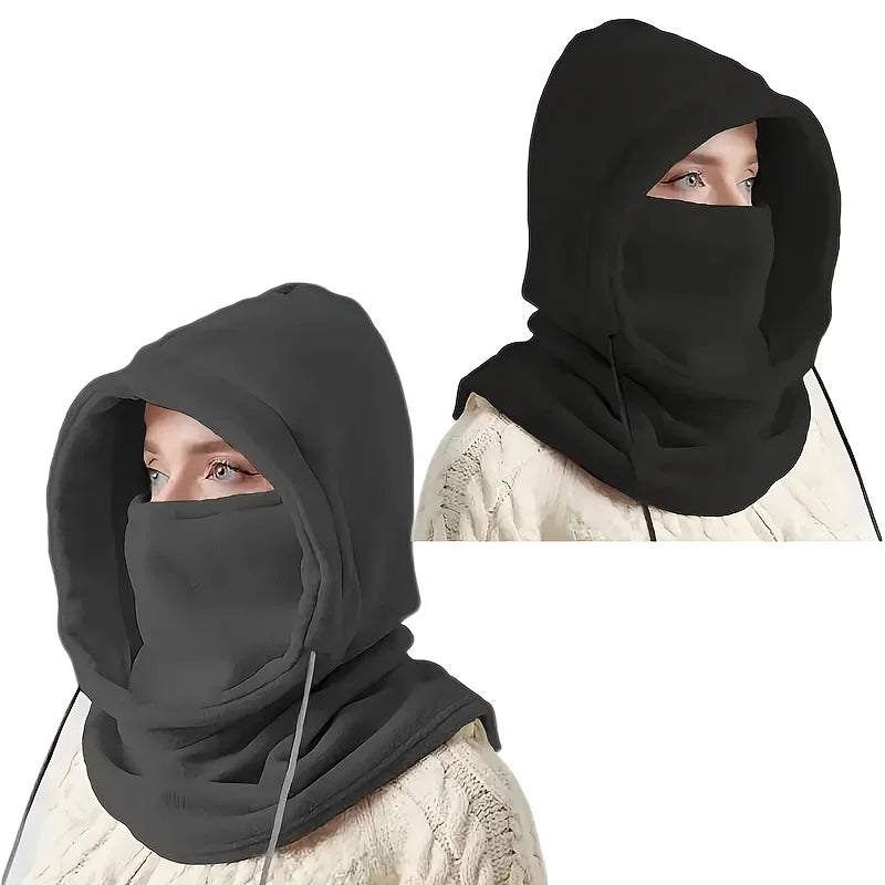 Winter Balaclava Knit Hood with Drawstring Windproof Face Cover