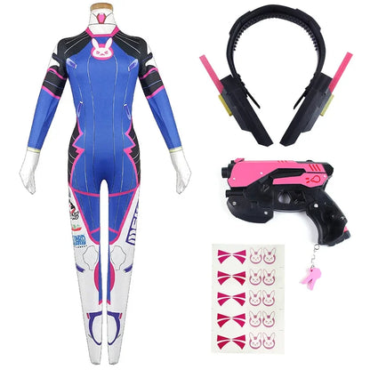 Game Overwatch Dva Cosplay Costumes Tights Jumpsuit Wig Headphone Gun Cosplay Props Tattoo Stickers Suit Woman Party Zentai Cos