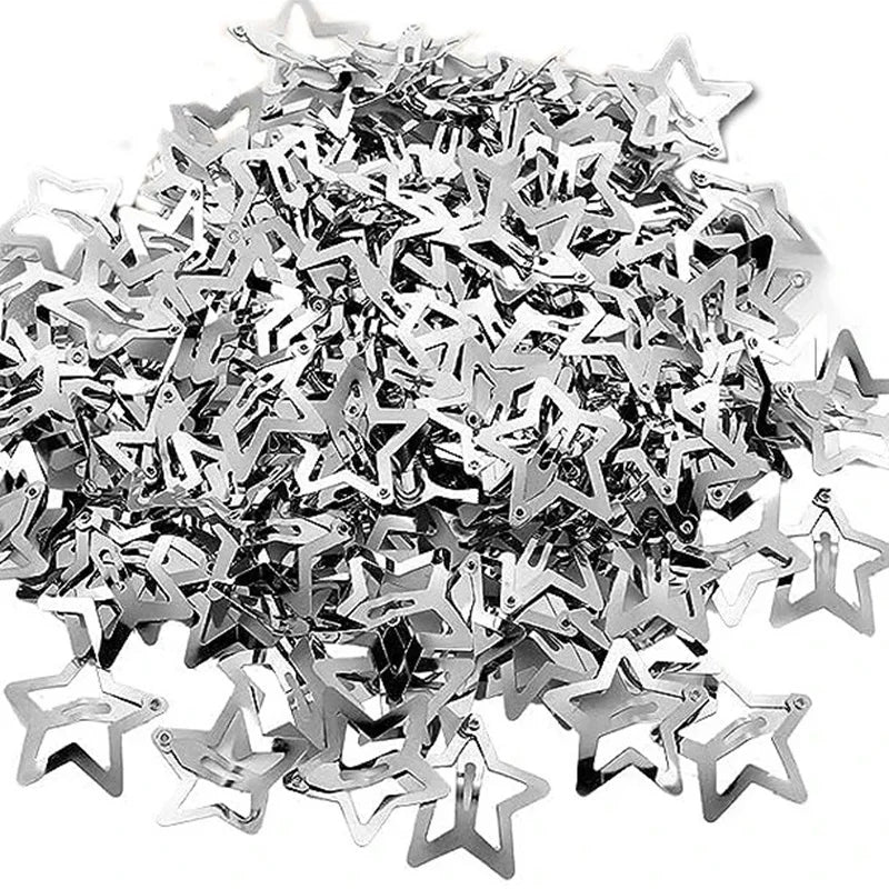 Silver Star Hair Clips – Metal Snap Barrettes for Women and Girls