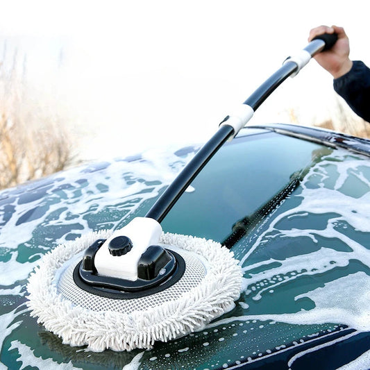 Telescoping Car Wash Brush with Long Handle and Rotating Mop Head