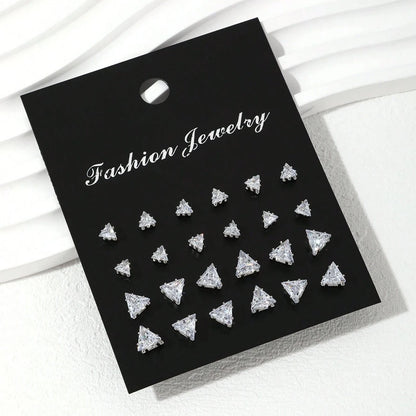 12 Pairs Cubic Zirconia Stud Earrings for Women – Geometric Styles