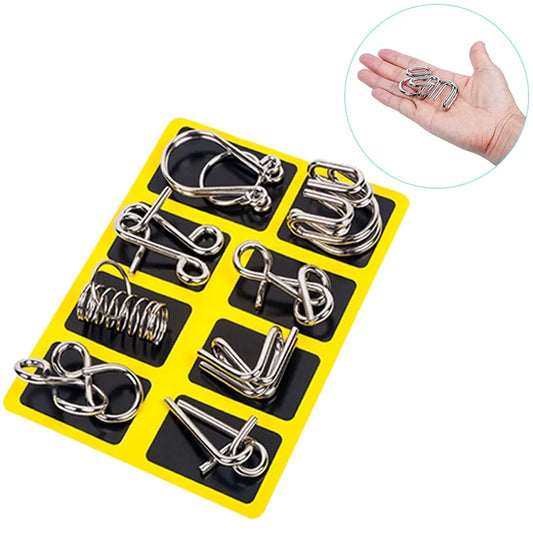 Metal Brain Teaser Puzzles Set with 8 Wire IQ Challenges