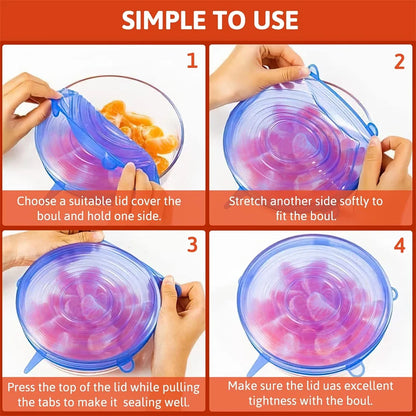 Silicone Stretch Lids 6 Pack Reusable Airtight Food Covers