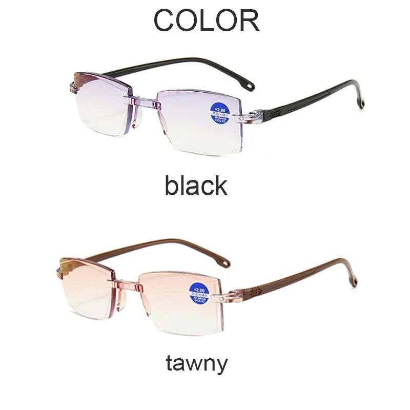 2 Pair Bifocal Reading Glasses with Anti Blue Light Rimless Design