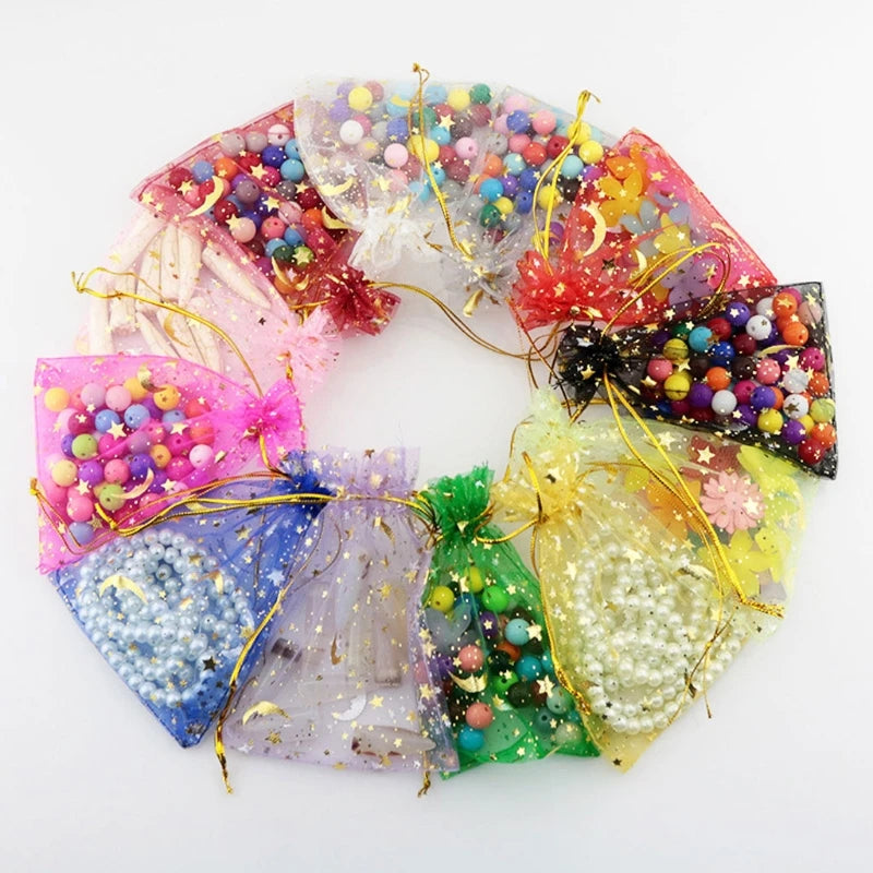 50PCS Moon & Star Organza Gift Bags with Drawstring