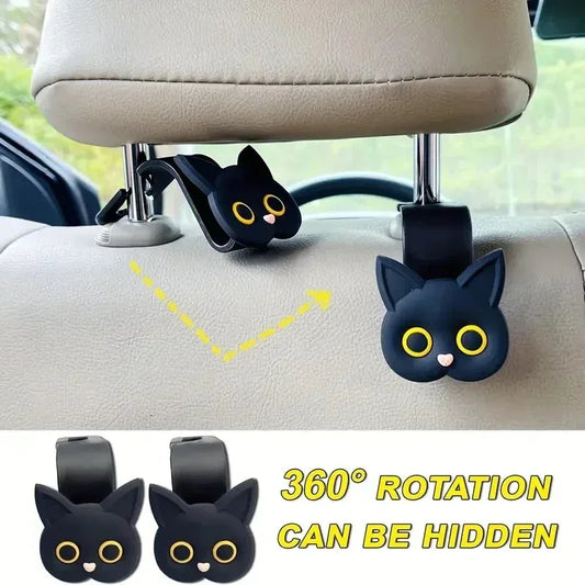 Car Headrest Hook – 3D Cat Storage Organizer for Bags