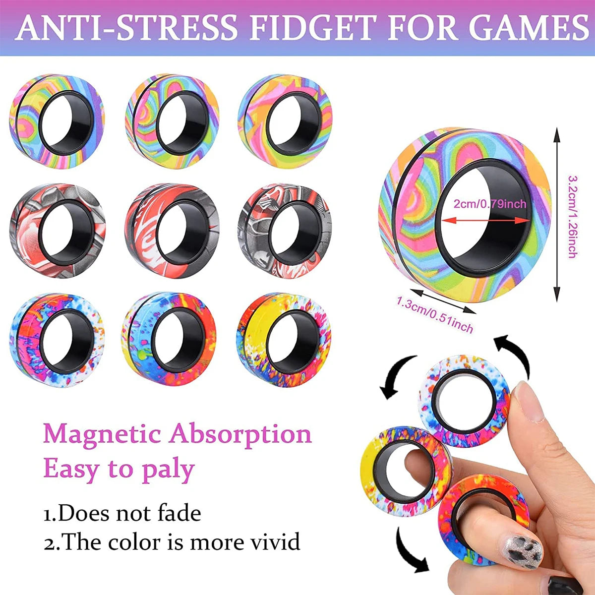 Magnetic Fidget Rings Set – 3PCS Spinner Toys for Teens & Adults