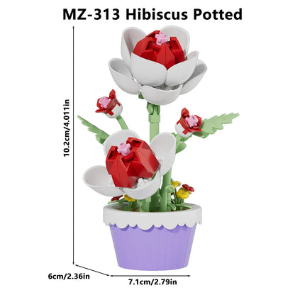 12Pcs Building Block Mini Flower Toy DIY Botanicals Collection Artificial Flowers With Pots Craft Kit For Home Office Desk Decor