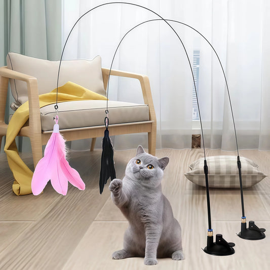 Cat Teaser Wand – Interactive Feather Toy with Suction Cup