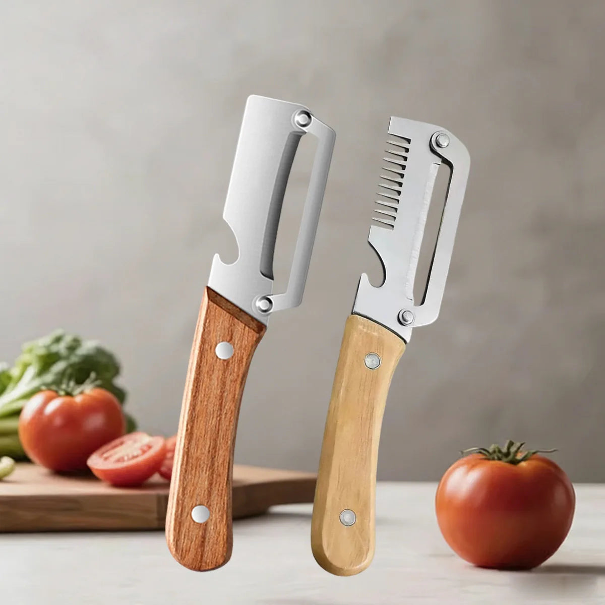 Vegetable Peeler with Stainless Steel Blade and Wooden Handle