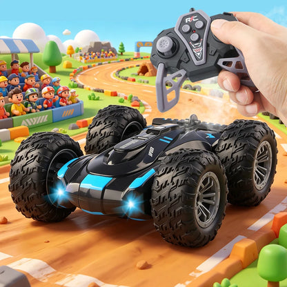 2.4G Remote Control Double-Sided Stunt Car with Lights & Spray, Cool RC Flip Toy Car for Kids