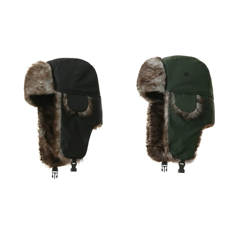 Trapper Hat with Ear Flaps and Faux Fur Lining for Winter