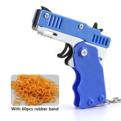 Mini Folding Rubber Band Launcher Toy with Keychain and 60 Bands