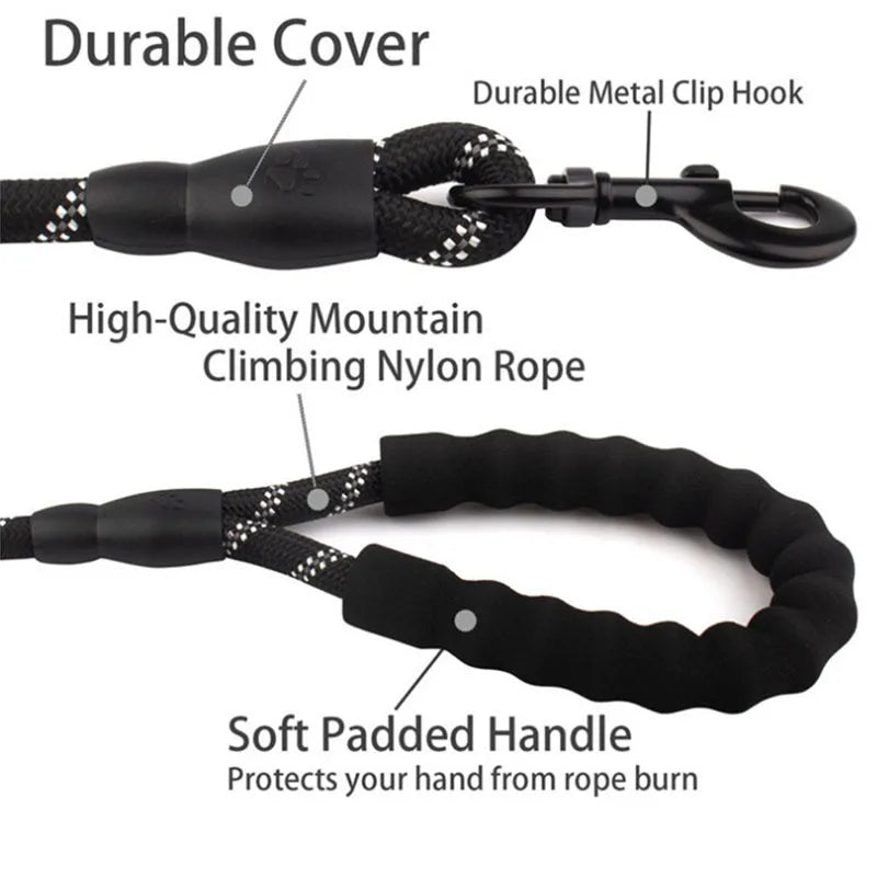 Reflective Dog Leash – Heavy Duty Double Rope with Padded Handle