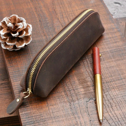 Leather Pencil Case with Zipper for Pens, Stationery and Storage