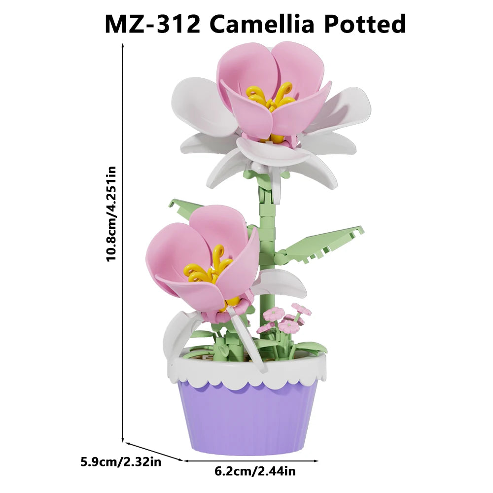 12Pcs Building Block Mini Flower Toy DIY Botanicals Collection Artificial Flowers With Pots Craft Kit For Home Office Desk Decor