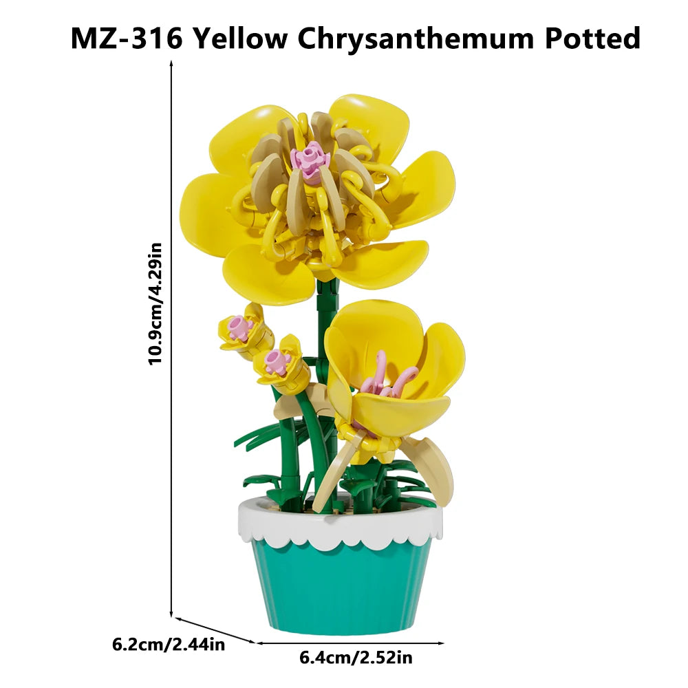 12Pcs Building Block Mini Flower Toy DIY Botanicals Collection Artificial Flowers With Pots Craft Kit For Home Office Desk Decor