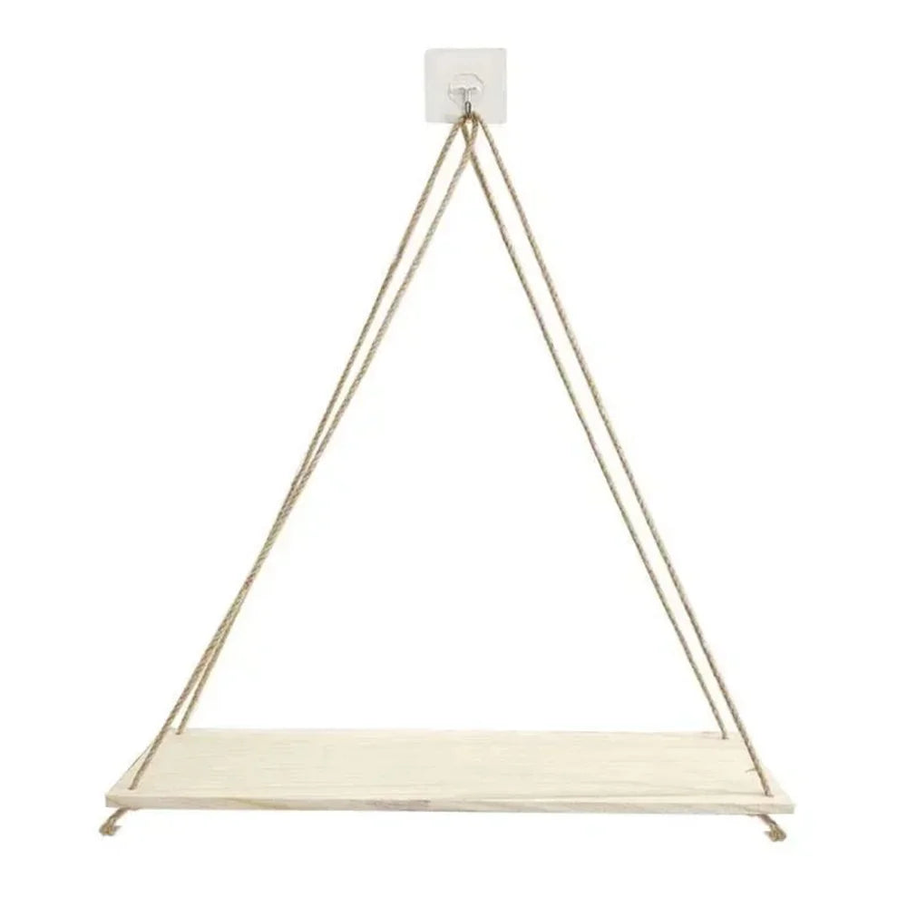 Wood Hanging Shelf with Hemp Rope for Plants, Decor & Storage