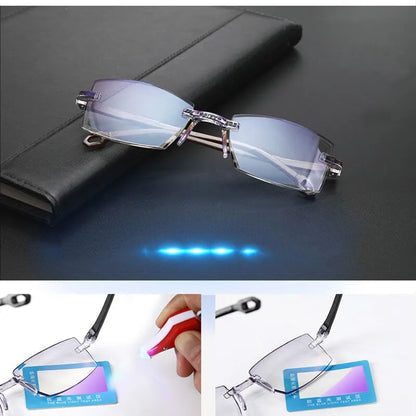 2 Pair Bifocal Reading Glasses with Anti Blue Light Rimless Design