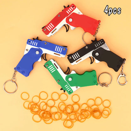 Mini Folding Rubber Band Launcher Toy with Keychain and 60 Bands