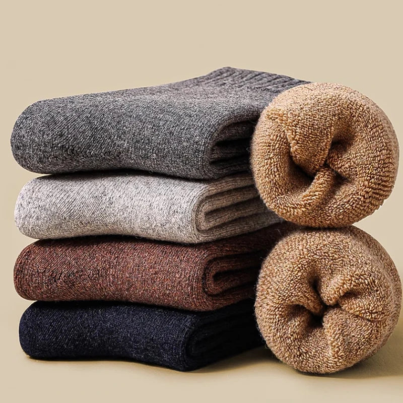 2025 New Winter Warm Women Socks Wool Male Men Socks Super Thicker Solid Socks Merino Wool Socks Against Cold Snow Terry Socks