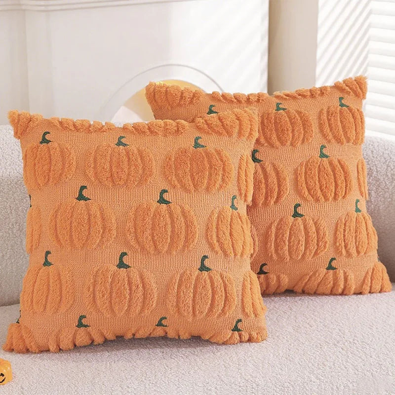 Fall Halloween Throw Pillow Covers 18x18 Decorative Pumpkin Pattern Pillowcase Soft Plush Faux Wool Cushions for Home Sofa Couch