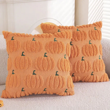 Fall Halloween Throw Pillow Covers 18x18 Decorative Pumpkin Pattern Pillowcase Soft Plush Faux Wool Cushions for Home Sofa Couch