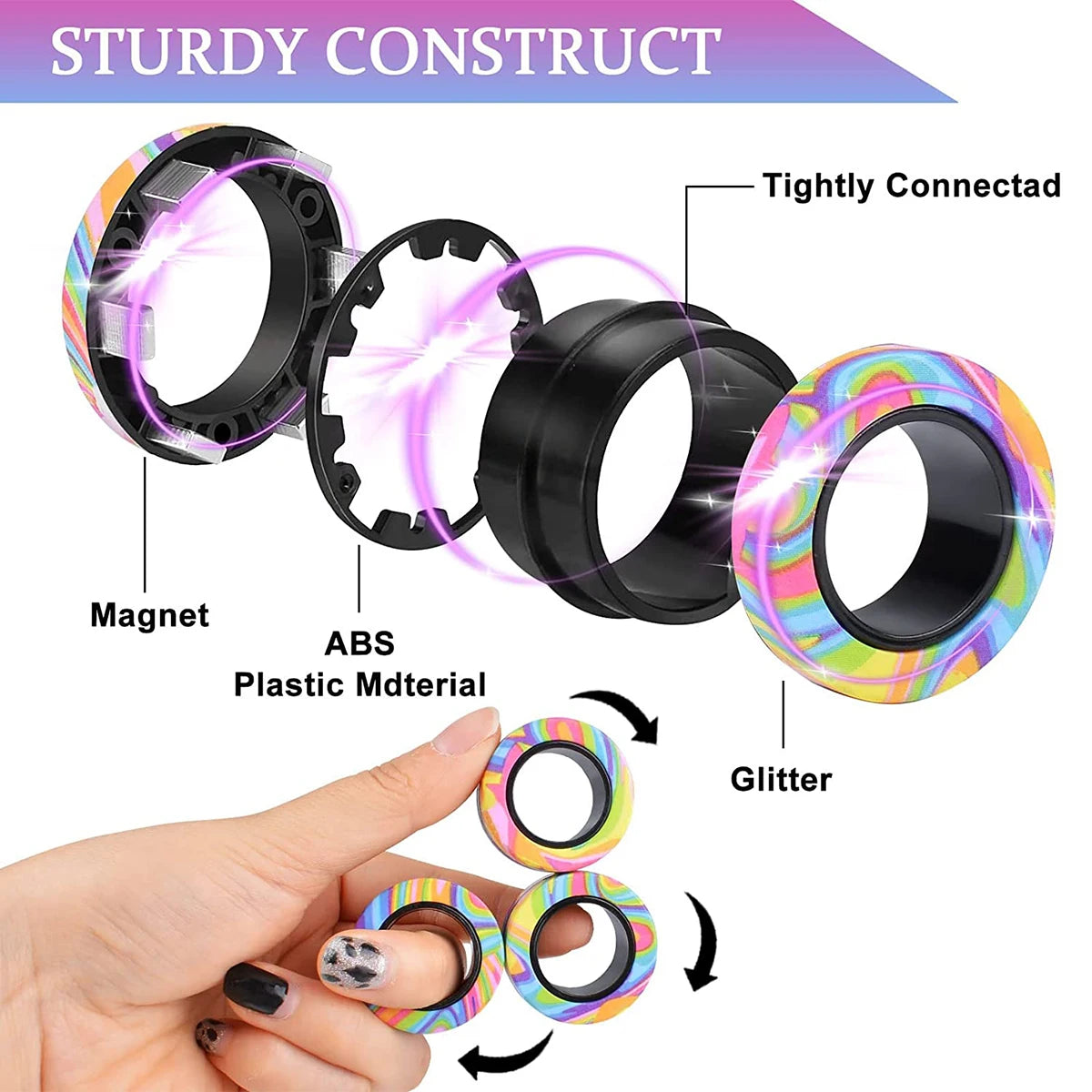 Magnetic Fidget Rings Set – 3PCS Spinner Toys for Teens & Adults