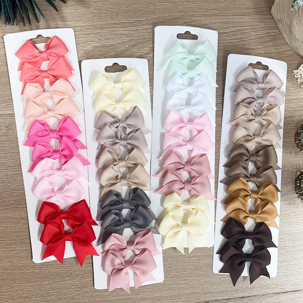 Baby Girl Hair Bows – 10-Piece Ribbon Bow Hair Clip Set