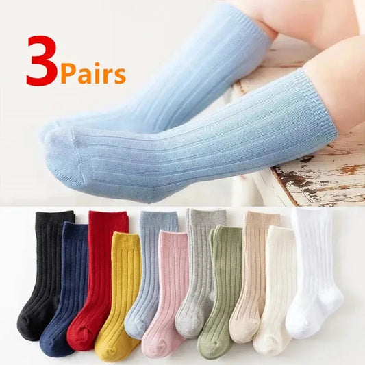 Baby Knee High Socks Cotton Long Socks for Girls & Boys 3 Pairs