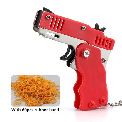 Mini Folding Rubber Band Launcher Toy with Keychain and 60 Bands