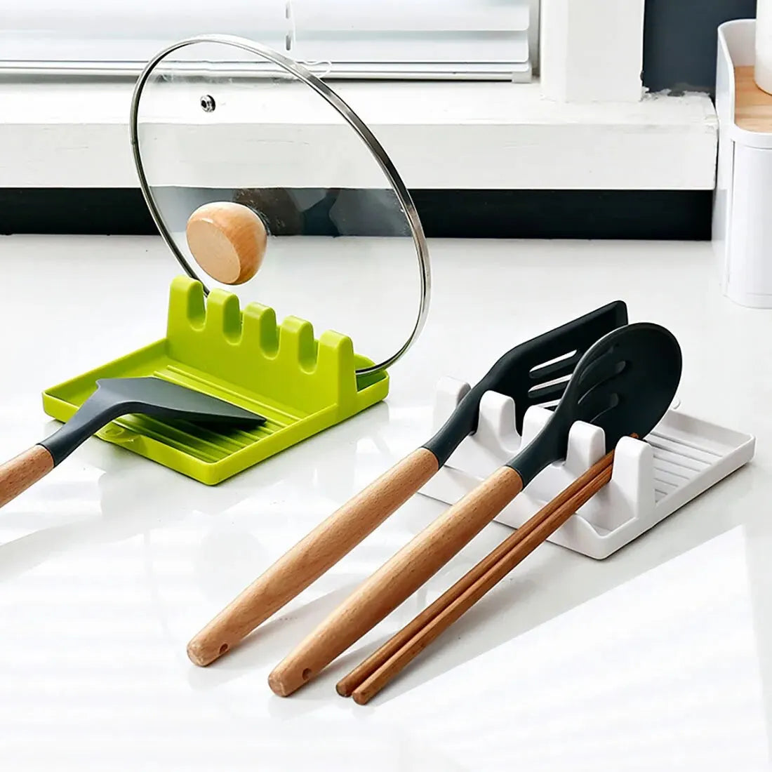 Kitchen Spoon Rest with Pot Lid Holder and Spatula Rack