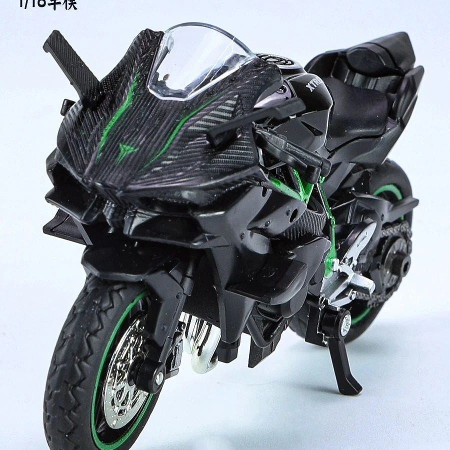 1:18 Kawasaki H2R Performance Sport Motorcycle Simulation Alloy Model Q Version Toy Collectible Ornament Brithday Gifts