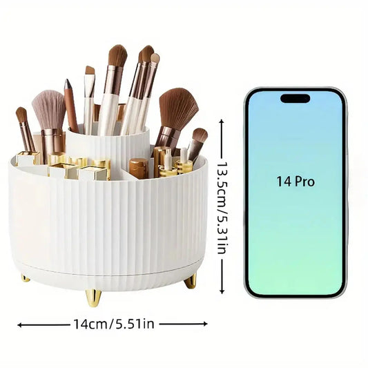 Rotating Makeup Organizer with 5 Compartments for Cosmetics & Brushes