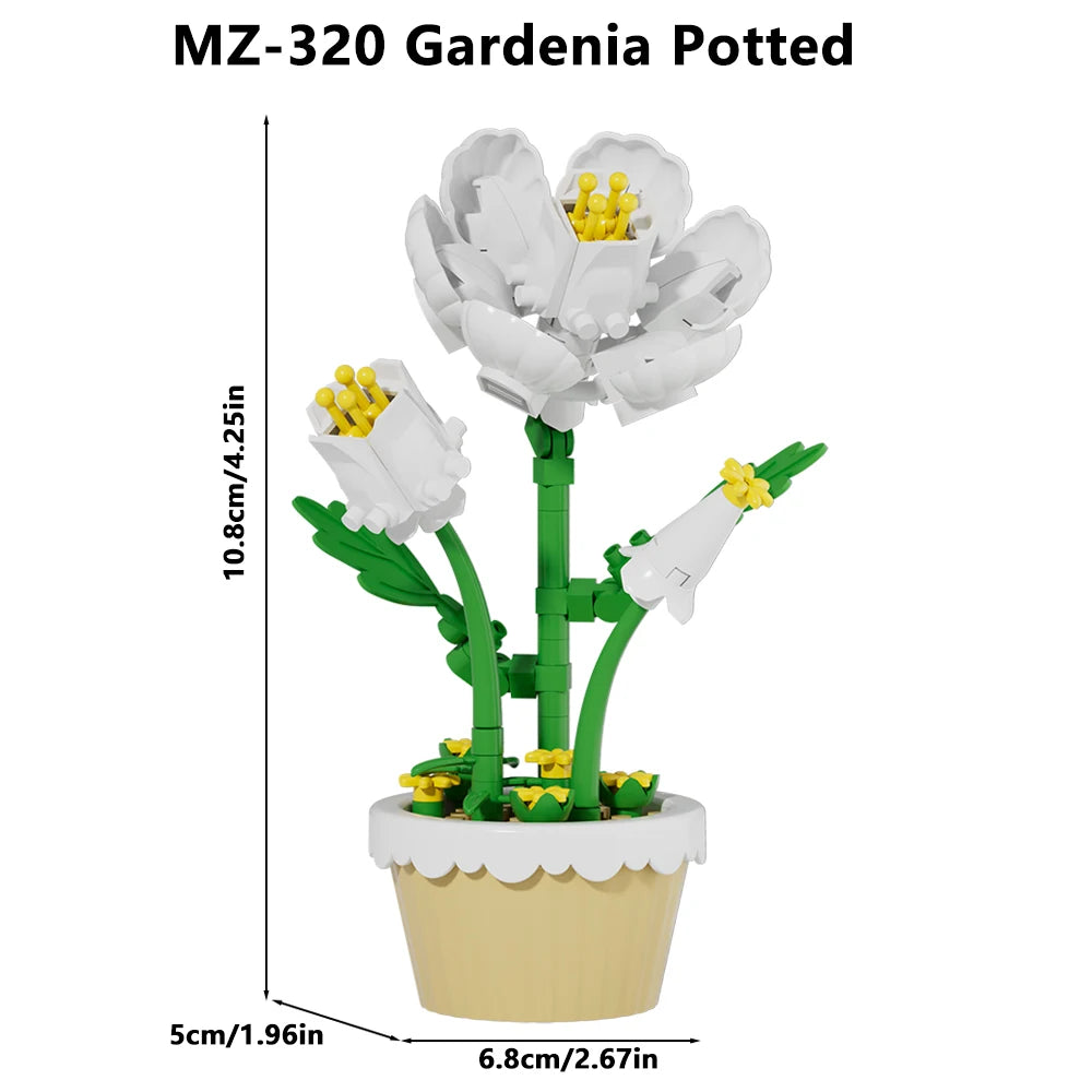 12Pcs Building Block Mini Flower Toy DIY Botanicals Collection Artificial Flowers With Pots Craft Kit For Home Office Desk Decor