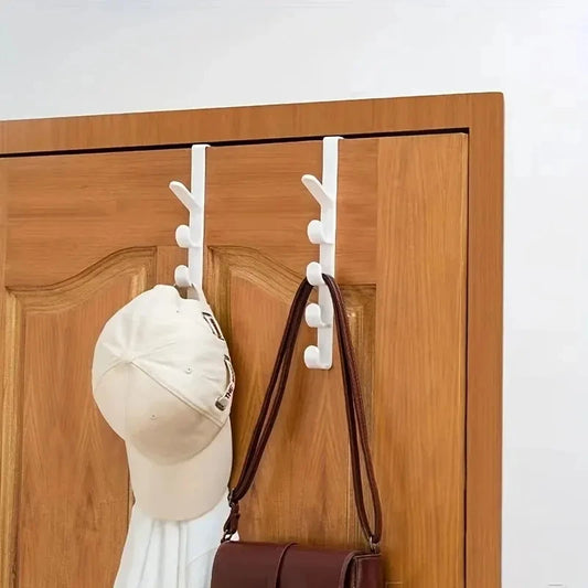 Over the Door Hook Rack with 5 Hooks for Clothes, Bags and Hats