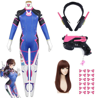 Game Overwatch Dva Cosplay Costumes Tights Jumpsuit Wig Headphone Gun Cosplay Props Tattoo Stickers Suit Woman Party Zentai Cos