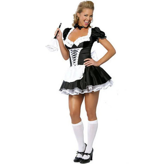 Women's Sexy Low-Cut Neckline French Maid Dress Costume Halloween Cosplay Servant Uniform For Women Role-playing Games Suit