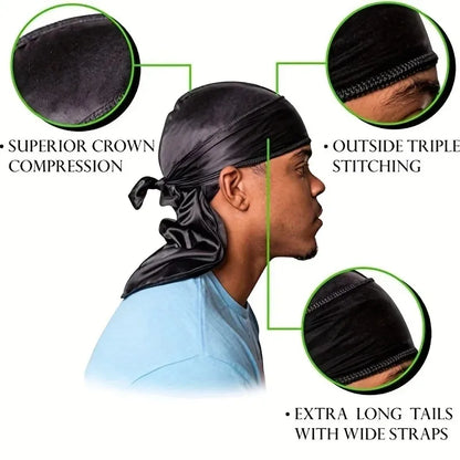 Silk Durag for Men Long Tail Wave Cap Head Wrap