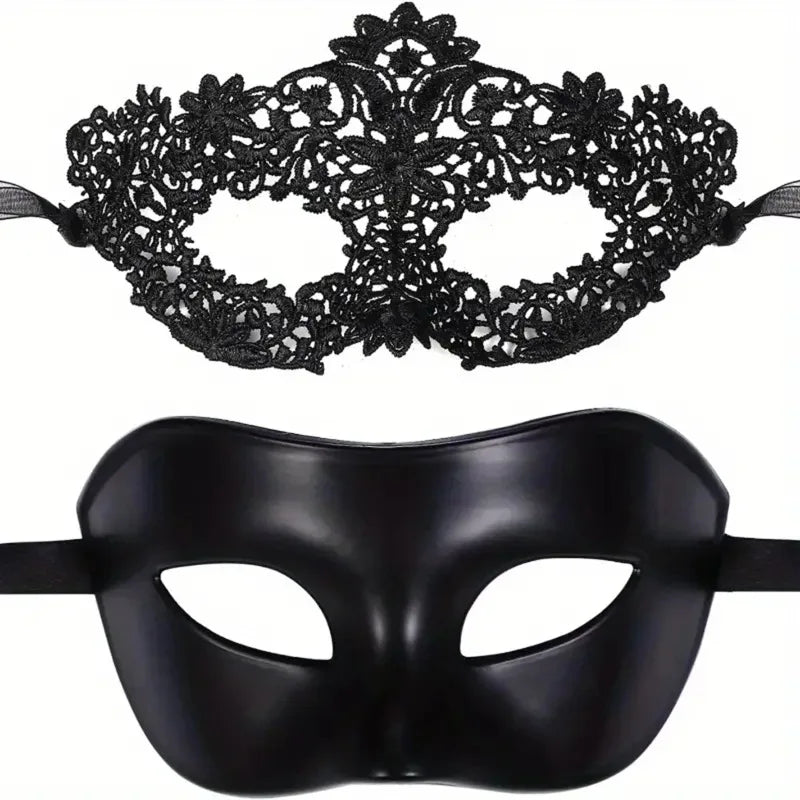Masquerade Mask Set – Black Lace Couple Masks for Parties