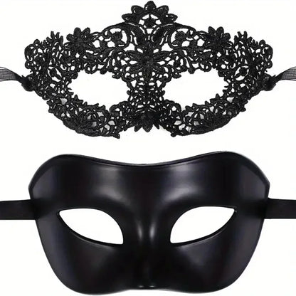 Masquerade Mask Set – Black Lace Couple Masks for Parties