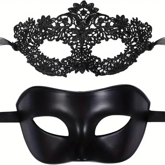 Masquerade Mask Set – Black Lace Couple Masks for Parties