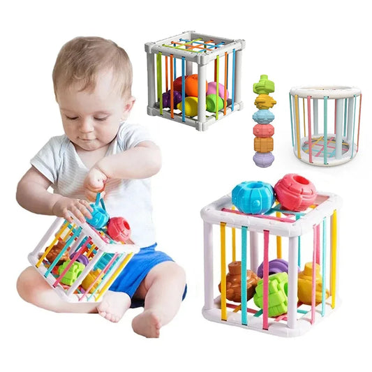 Montessori Shape Sorter Cube with Colorful Sensory Blocks for Babies